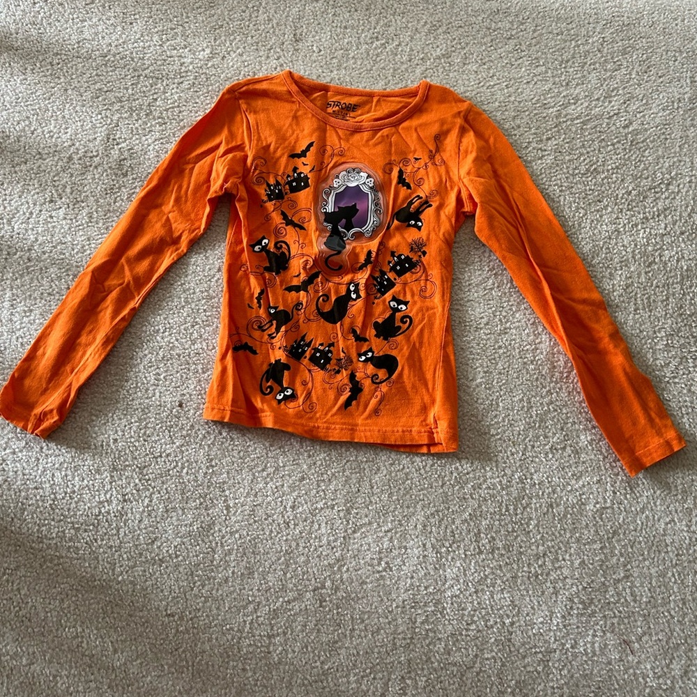 Strobe girls long sleeve Halloween cat and bats orange shirt size M 7/8